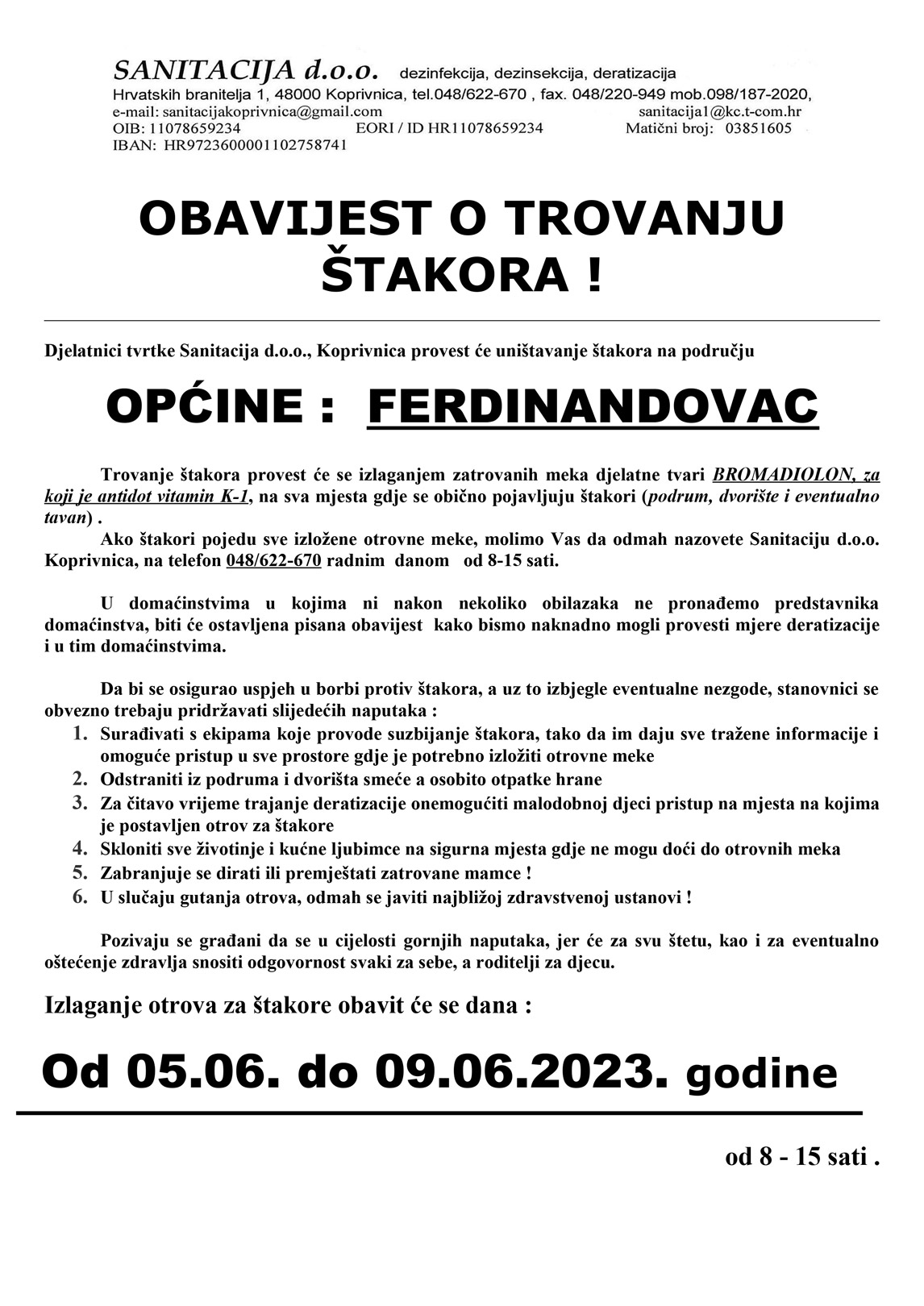 trovanje stakora ferdinandovac