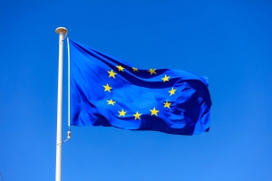 eu flag european union flag on a pole waving on P5QSR3A