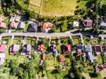 aerial view of village houses with gardens PG54JWY